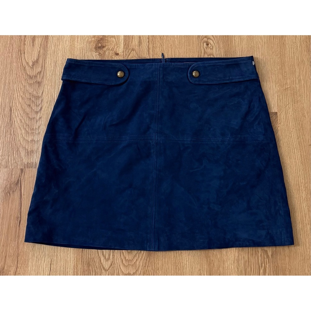 Trina Turk A-line Mini Skirt Suede Goat Leather Navy Blue Lined Size 10 NWOT